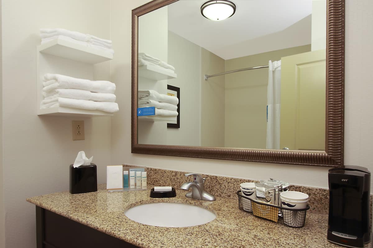 free toiletries, hair dryer, towels