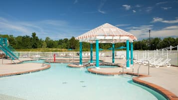 Seasonal outdoor pool, pool umbrellas, sun loungers
