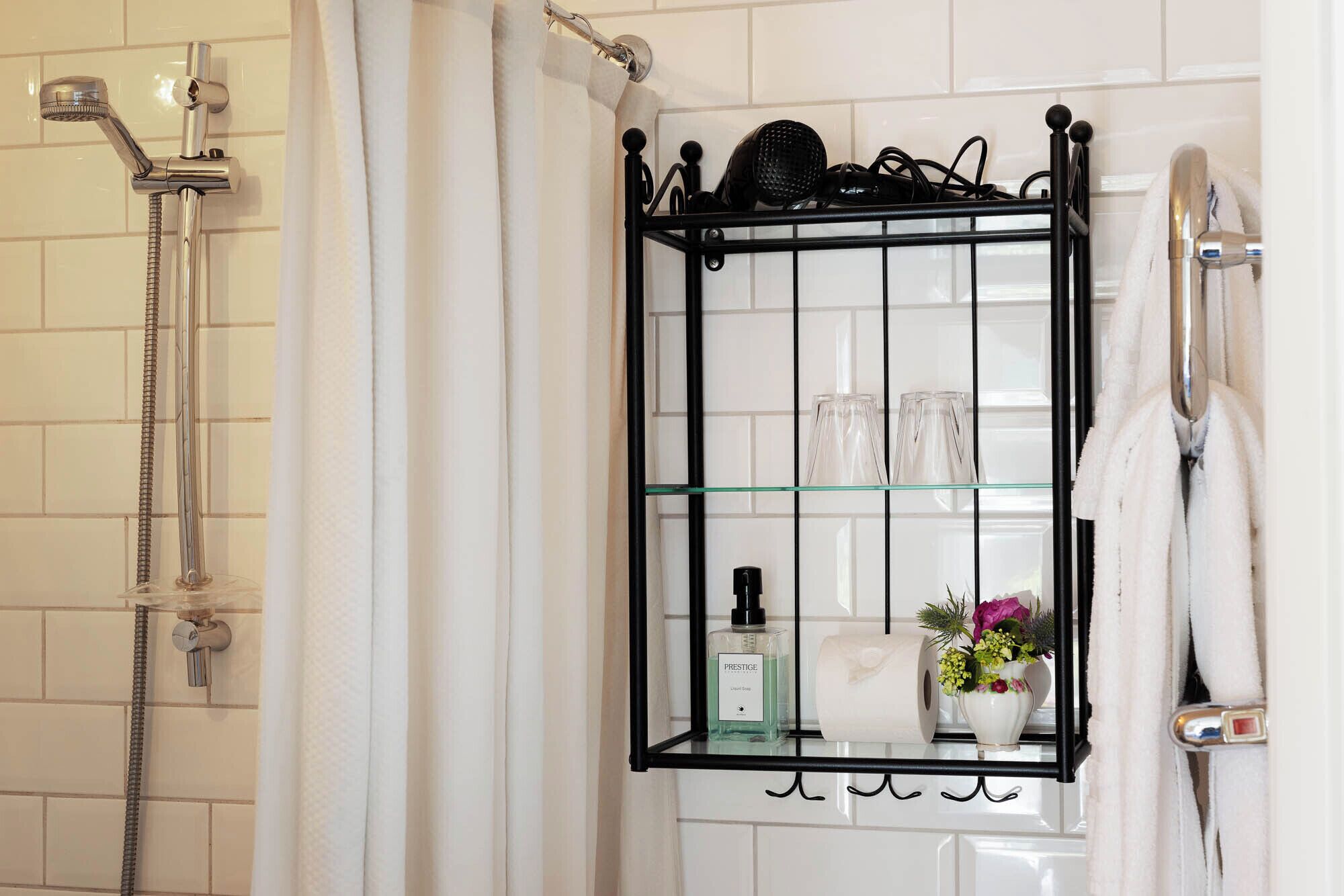 shower, free toiletries, hair dryer, towels