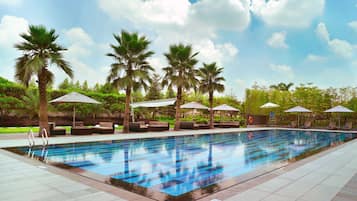 Outdoor pool, sun loungers