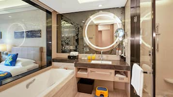 Premium Room, 2 Double Beds, Garden View (Kids Theme) | Bathroom | Separate bathtub and shower, deep-soaking bathtub, rainfall showerhead