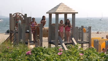 Enjoy beachside playtime with a gazebo and ocean views.
