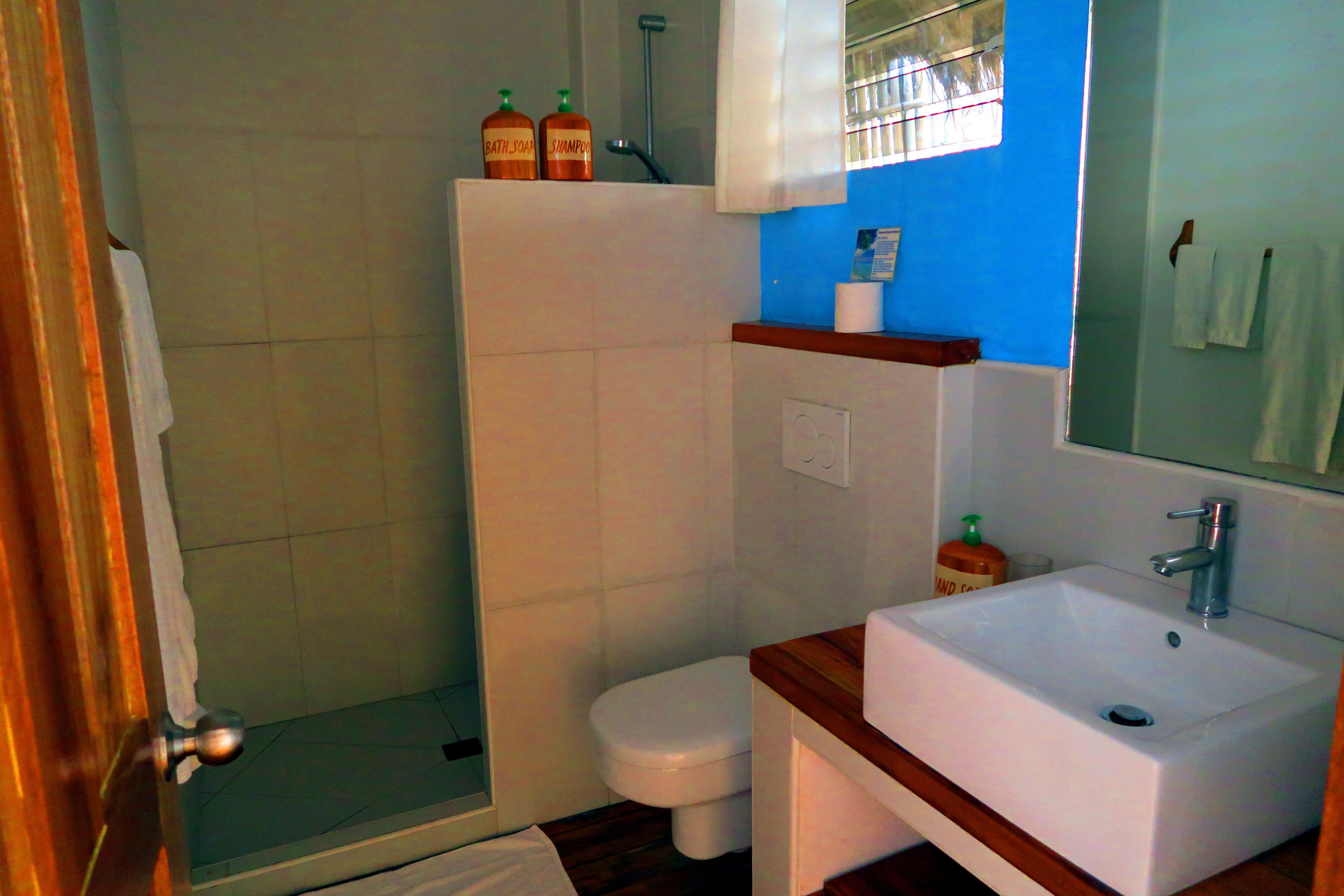 shower, free toiletries, towels