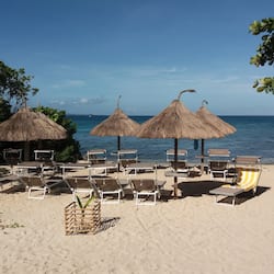 Private beach, white sand, sun-loungers, beach umbrellas
