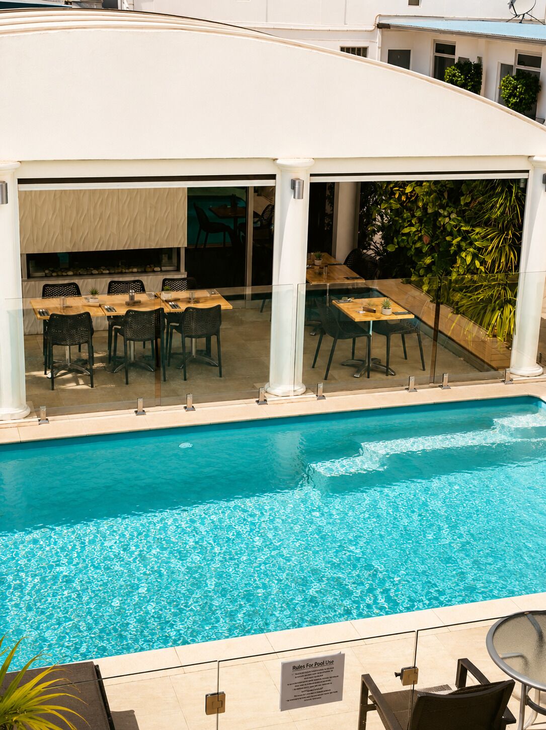 Outdoor pool, pool loungers
