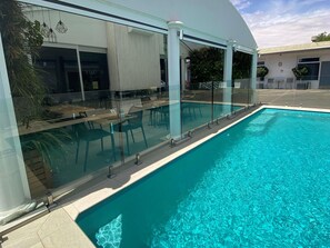 Outdoor pool, sun loungers