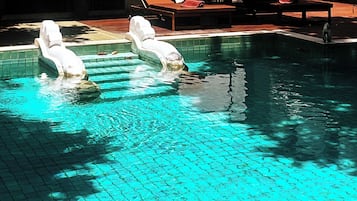 Outdoor pool, pool loungers