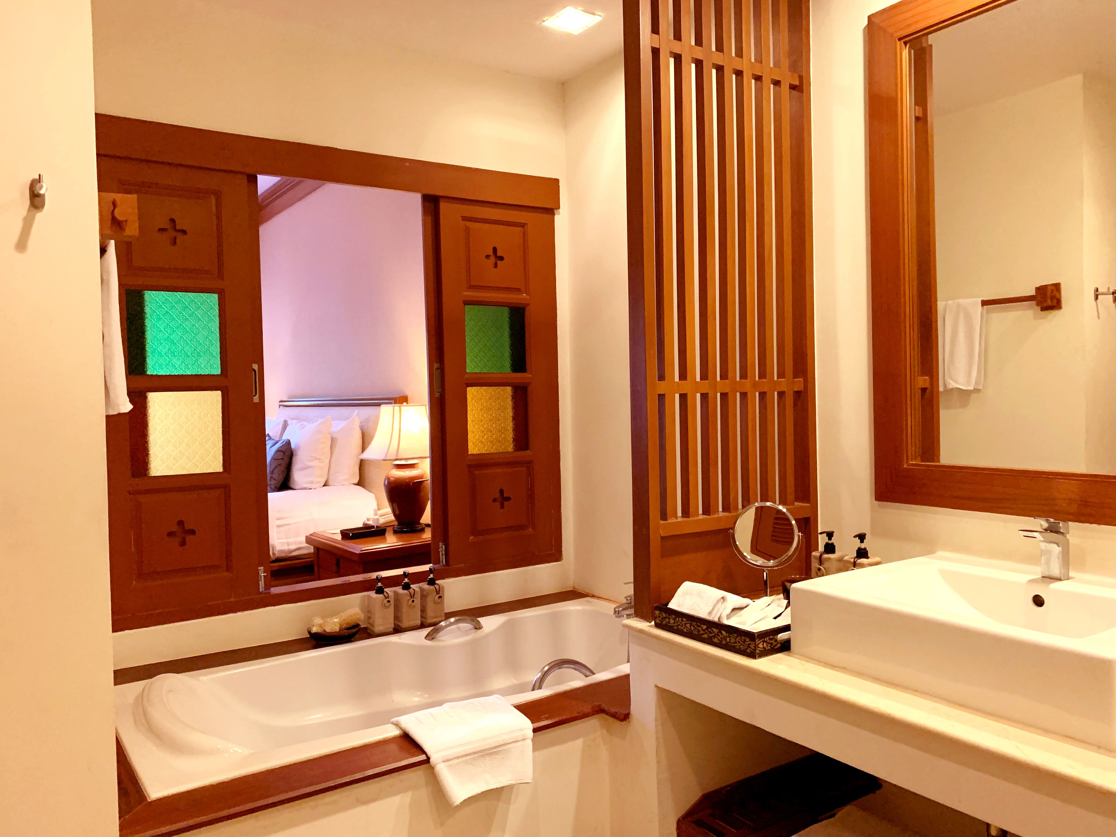 supreme deluxe room with balcony | bathroom | separate bathtub and shower, hair dryer, bathrobes, slippers