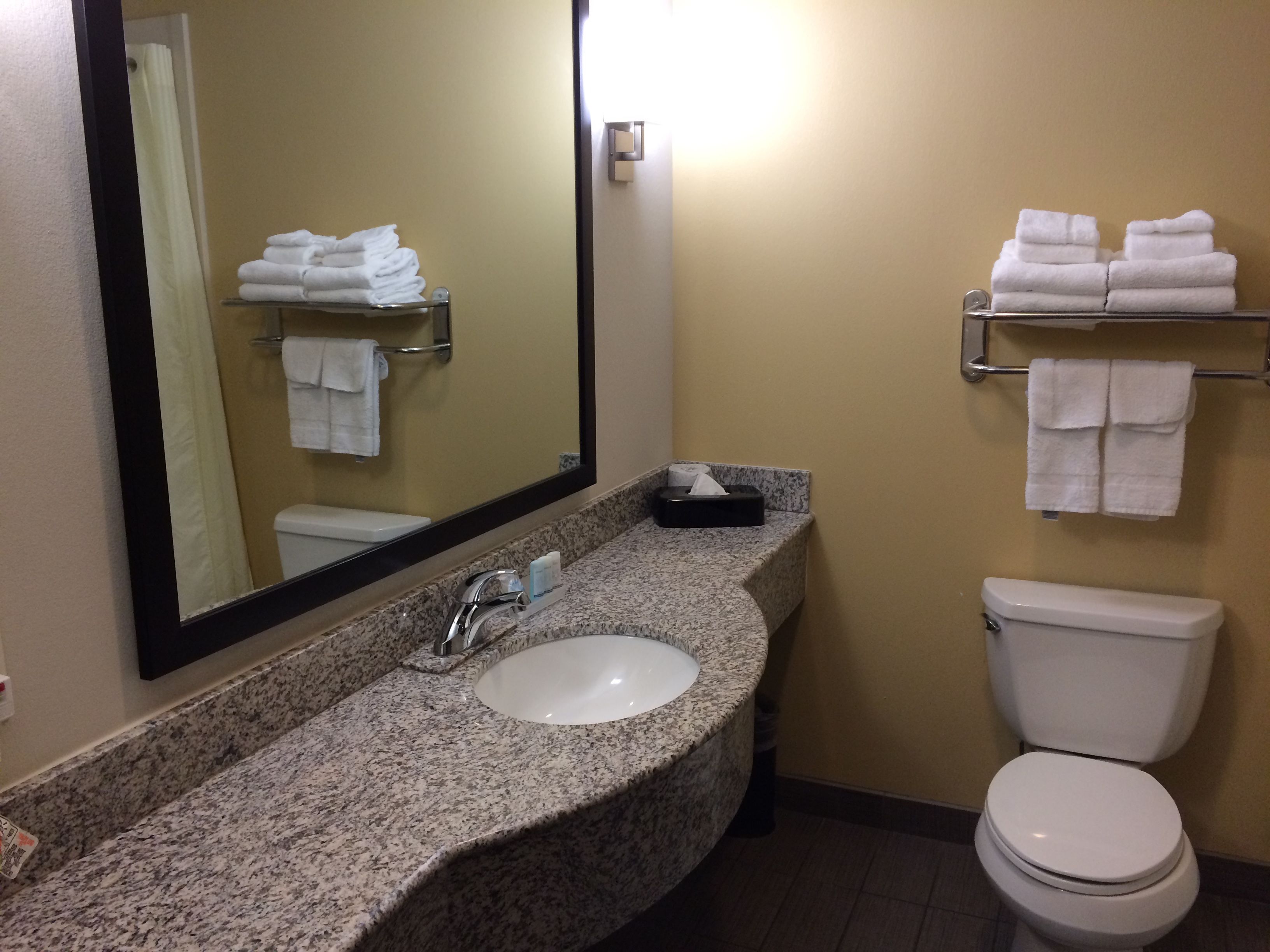 combined shower/bathtub, hydromassage showerhead, free toiletries