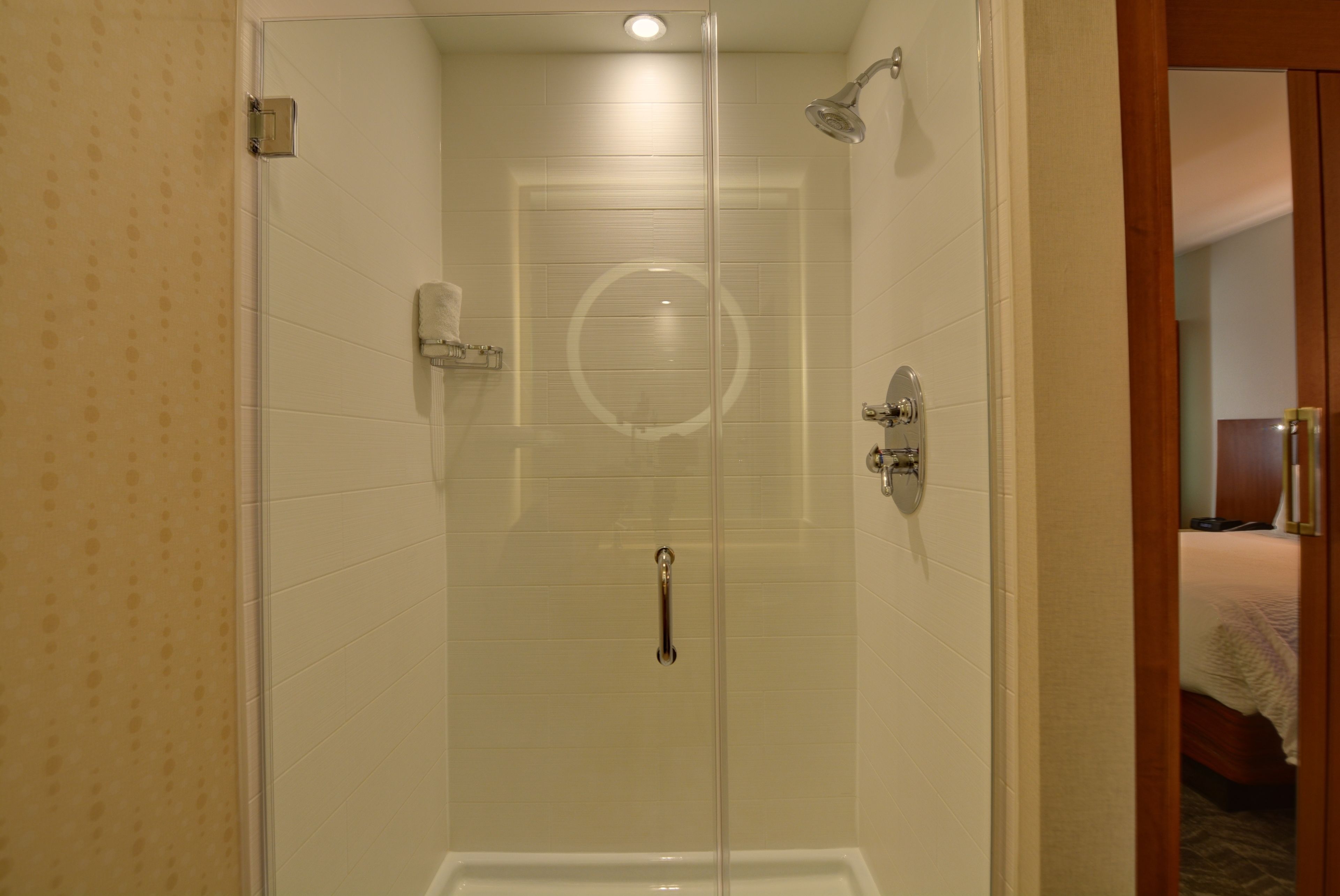 combined shower/bathtub, rainfall showerhead, free toiletries