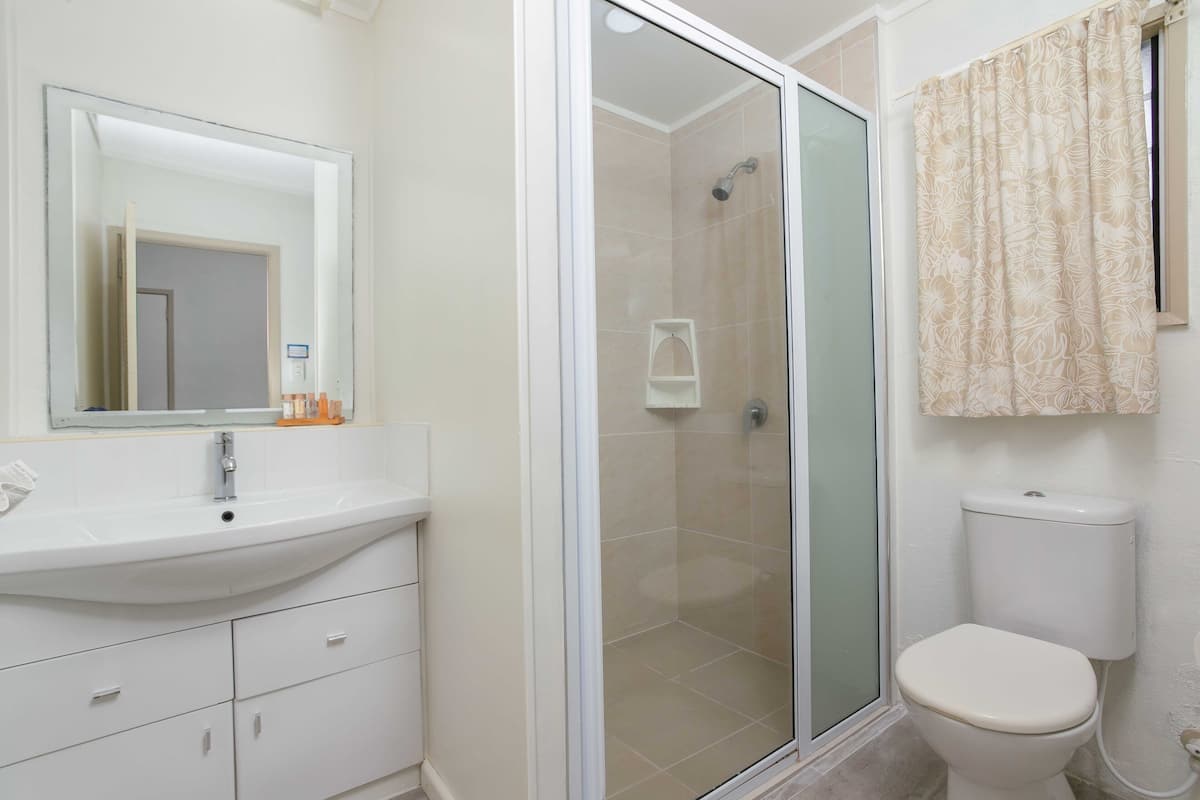 studio, beachfront | bathroom | shower, free toiletries, hair dryer, towels