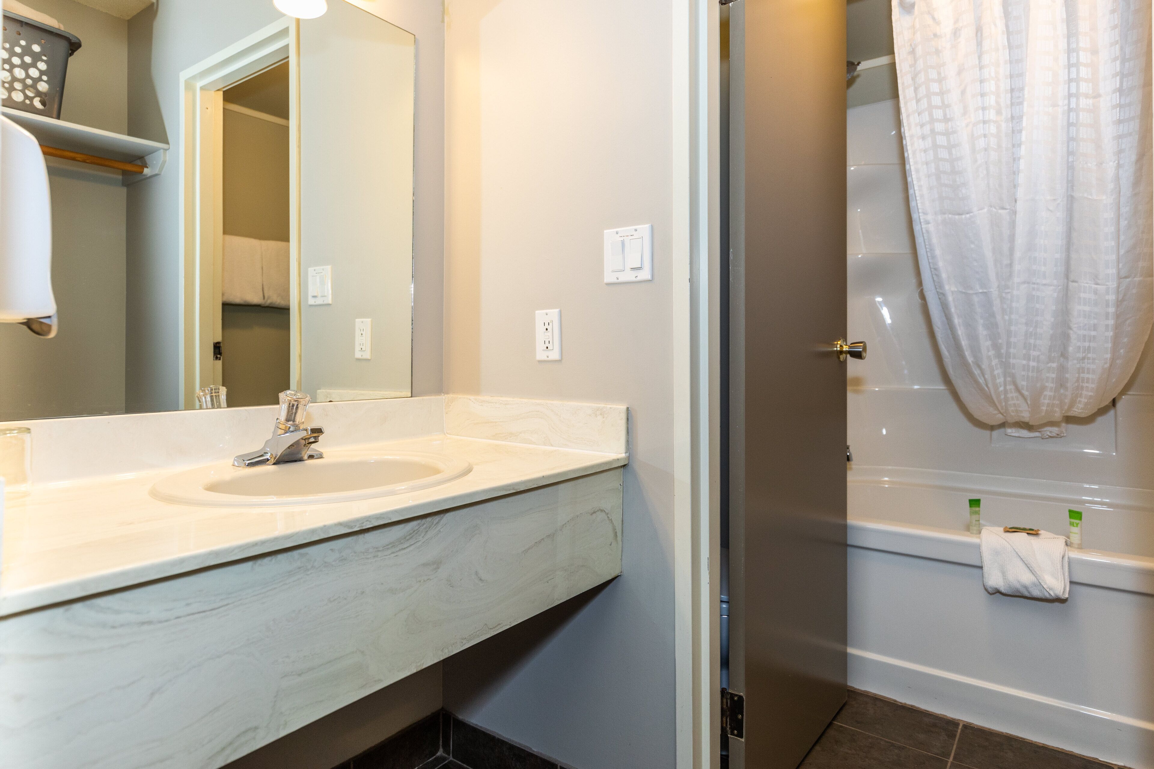 free toiletries, hair dryer, towels