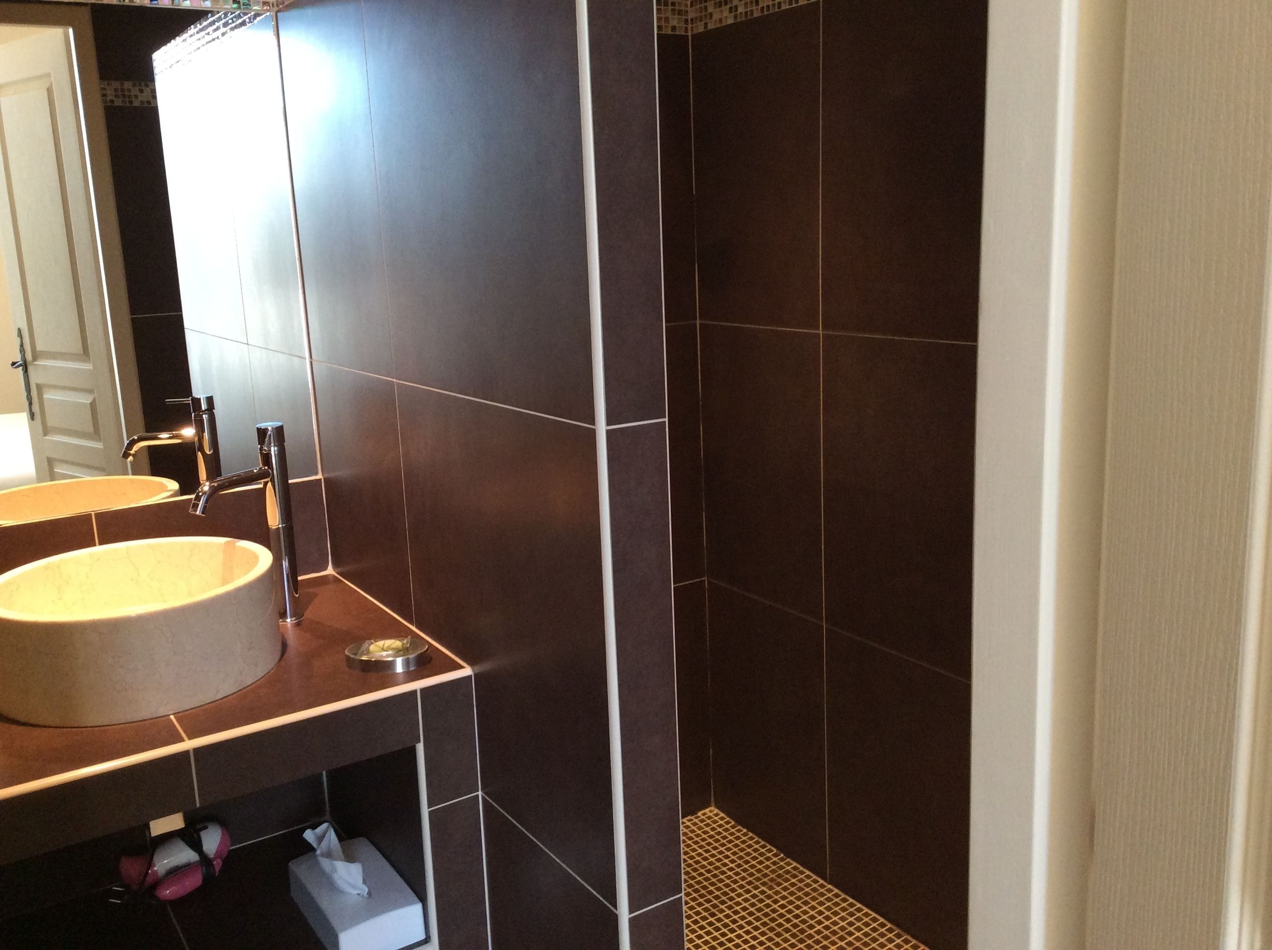 superior double room | bathroom | shower, free toiletries, hair dryer, towels