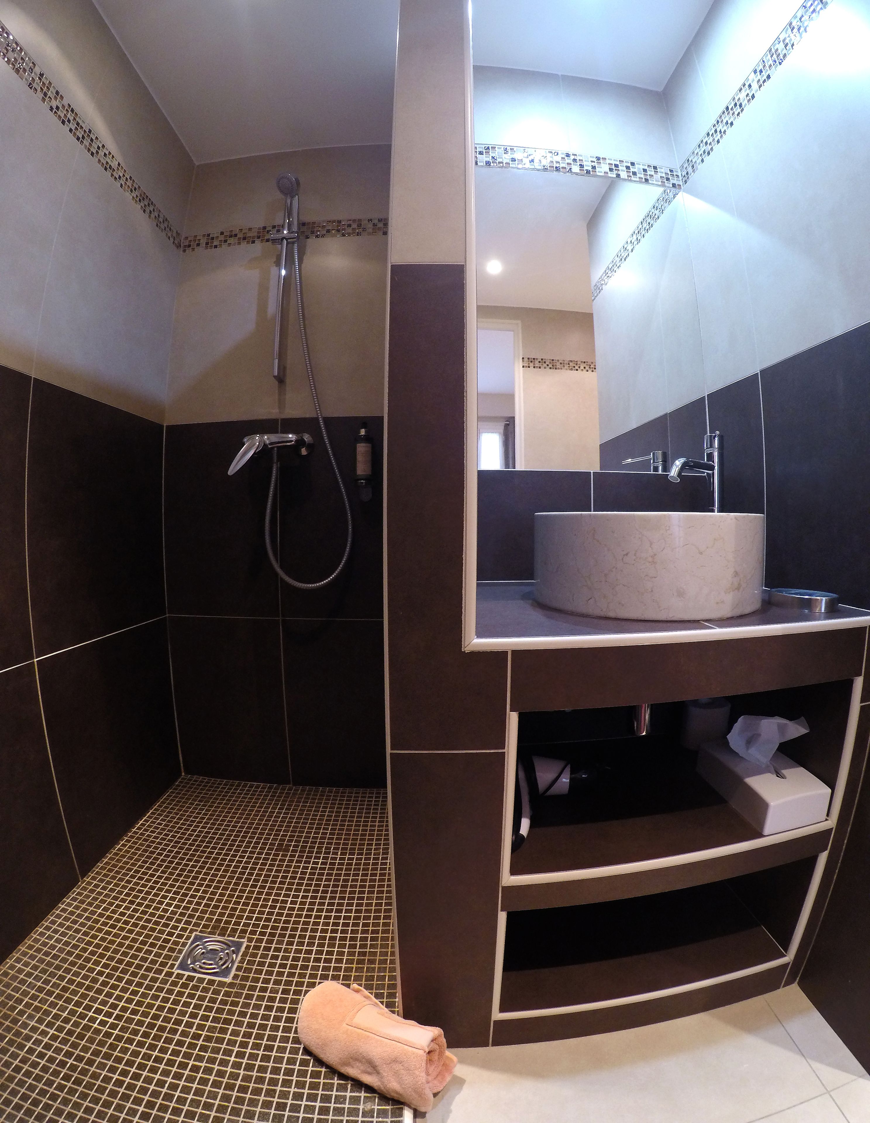 shower, free toiletries, hair dryer, towels