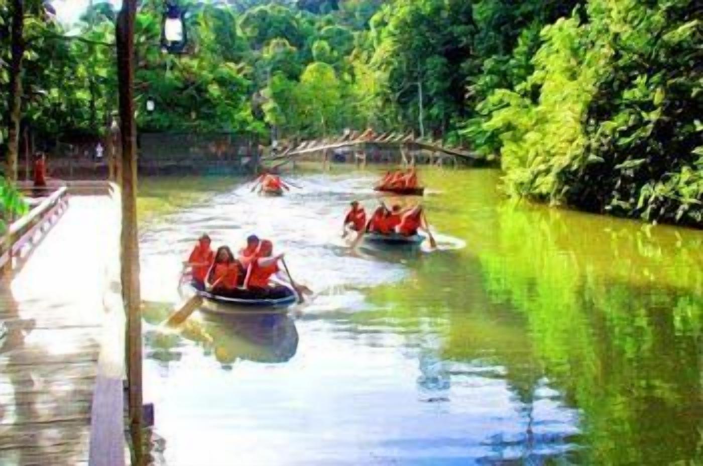 A river with boats carrying passengers.