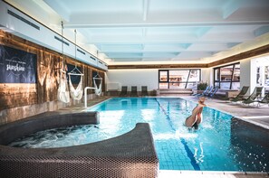 Indoor pool, seasonal outdoor pool, pool umbrellas, sun loungers