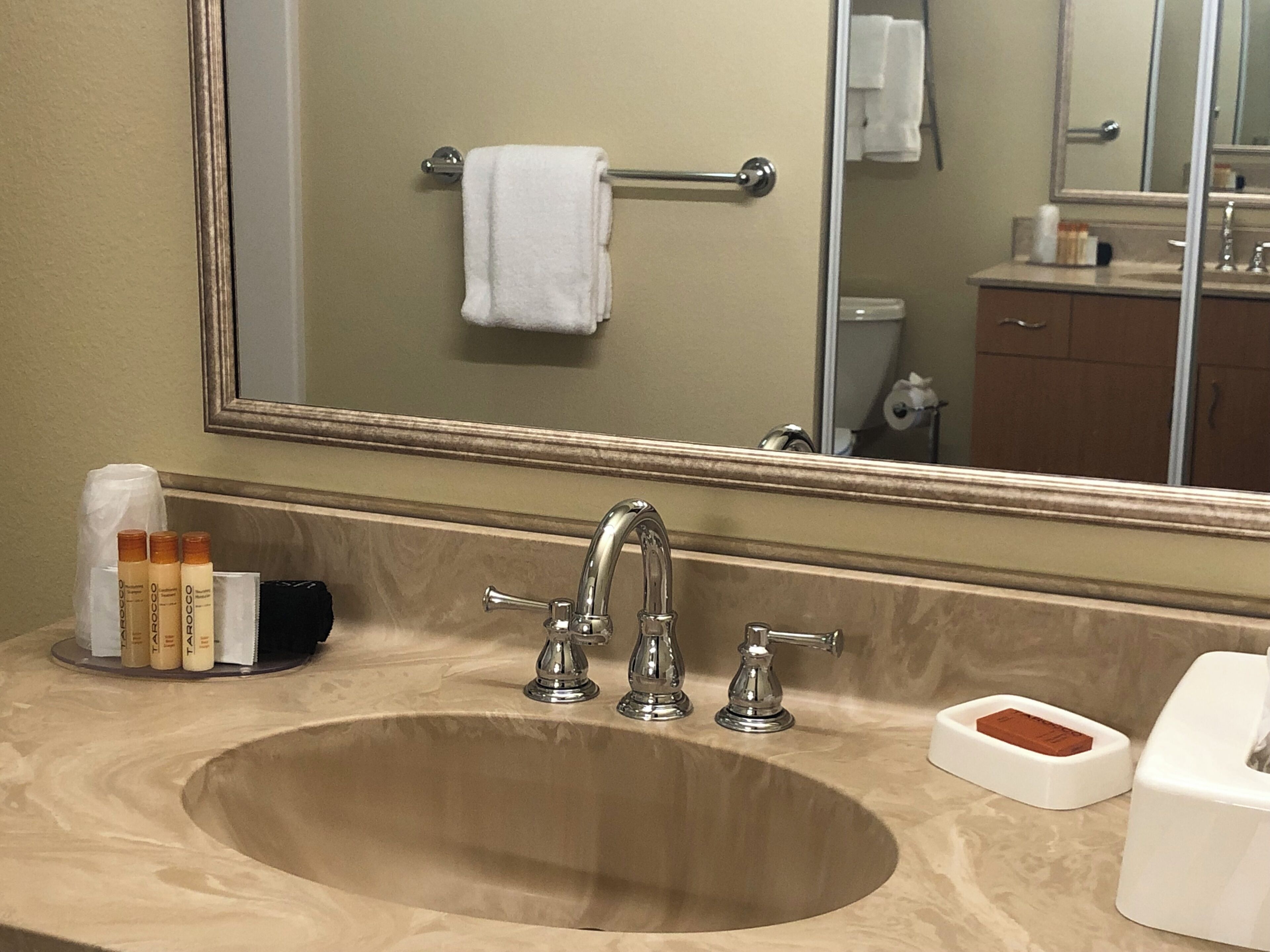 combined shower/bathtub, hair dryer, towels, soap