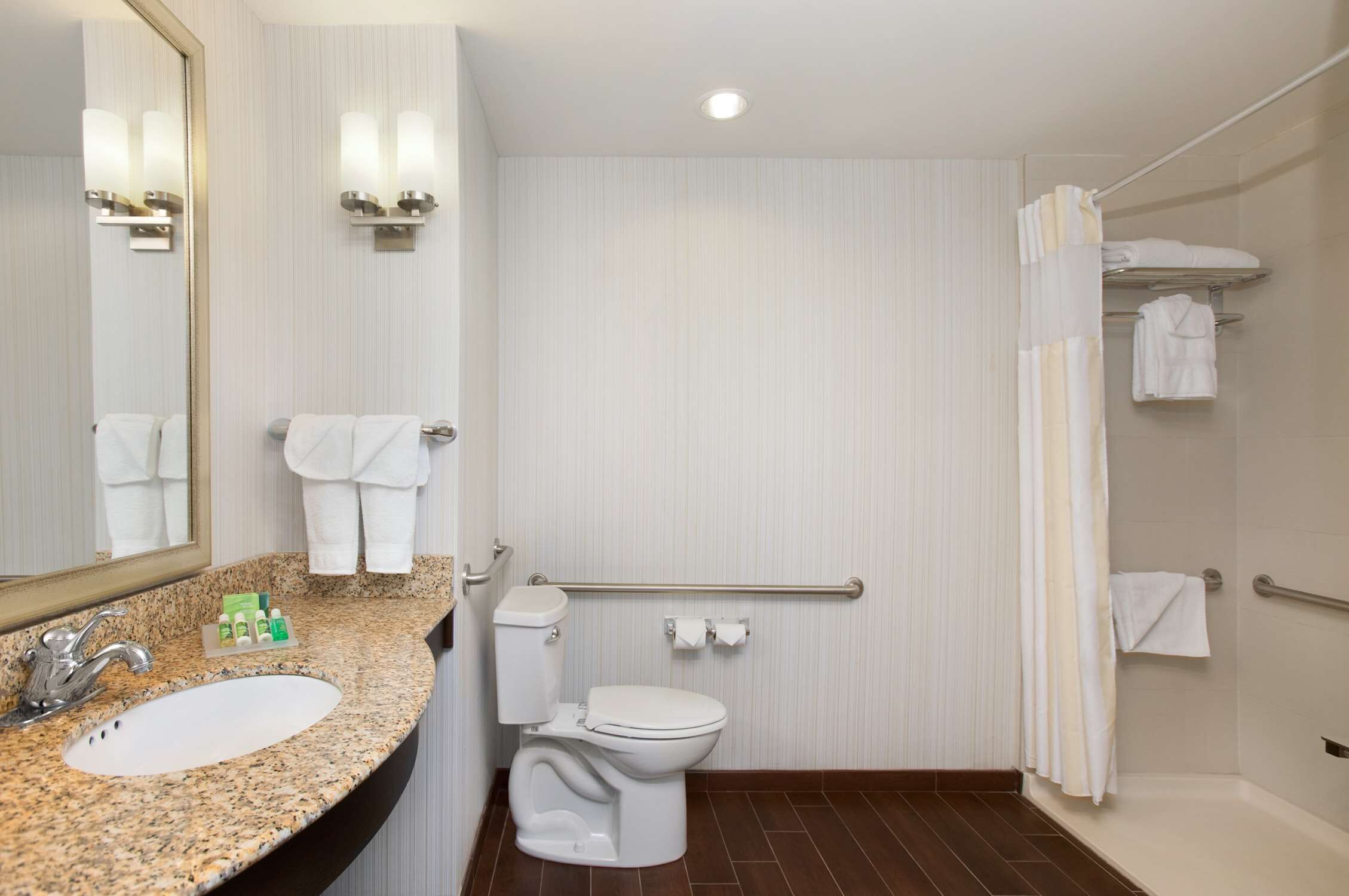 accessible evolution room, 1 king bed | bathroom | hydromassage showerhead, designer toiletries, hair dryer, bathrobes