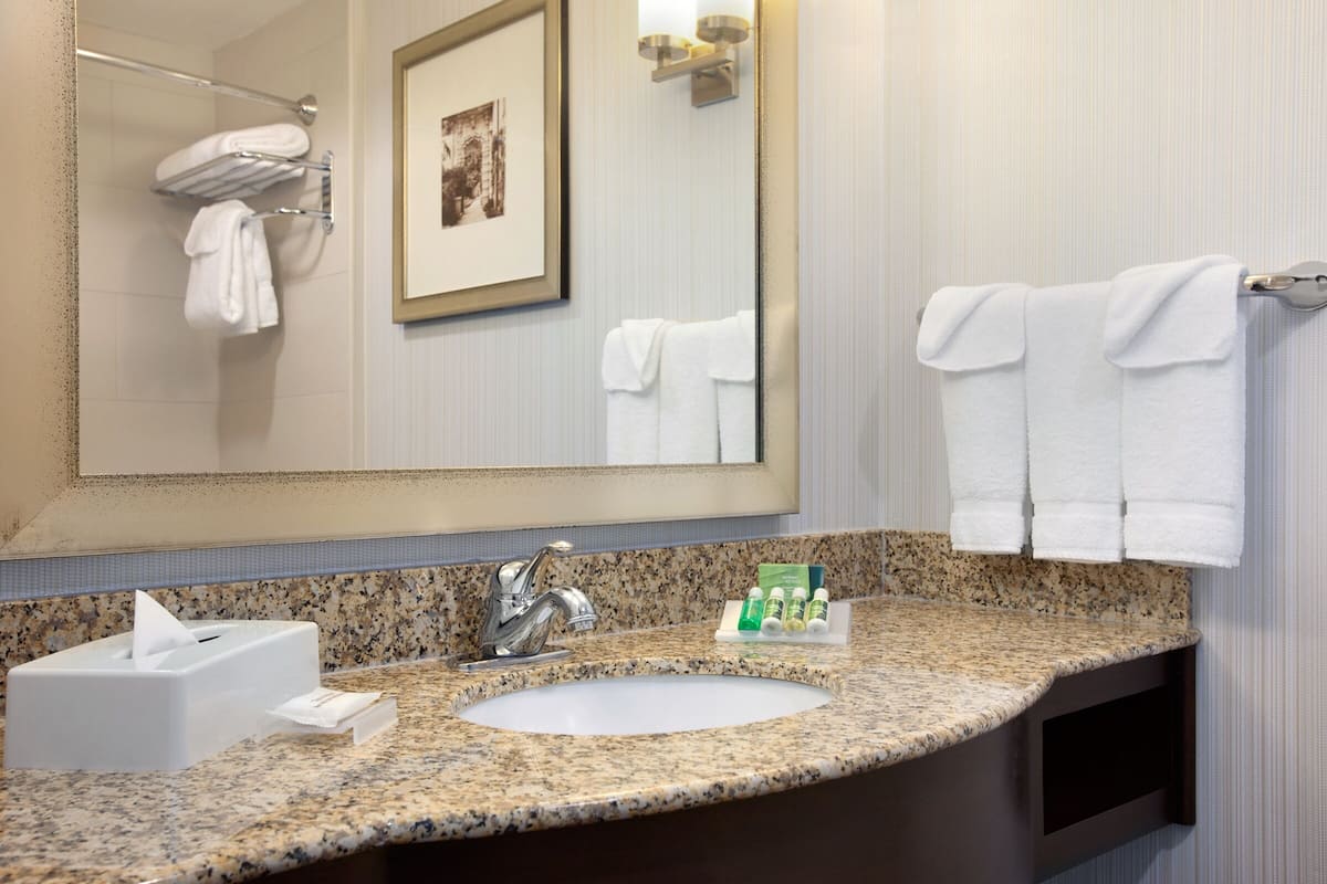 Hydromassage showerhead, designer toiletries, hair dryer, bathrobes