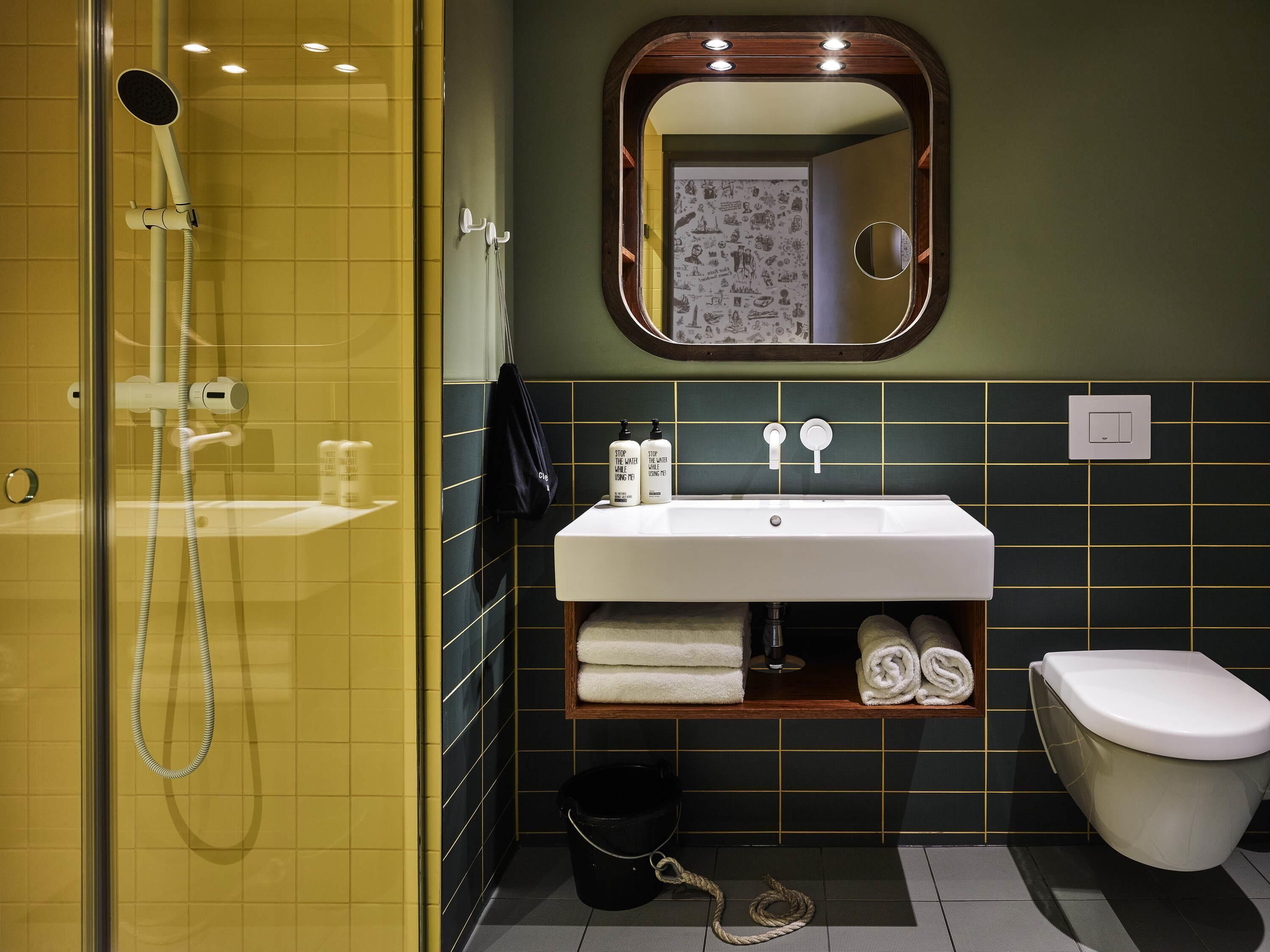 room, 1 double bed (large) | bathroom | shower, rainfall showerhead, designer toiletries, hair dryer