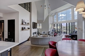 Penthouse, 5 Bedrooms, Mountain View | Living area | TV, fireplace