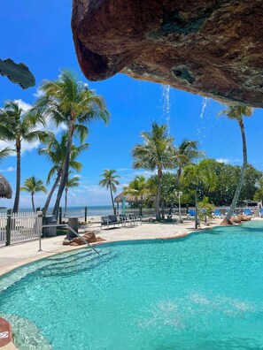 Outdoor pool, sun loungers