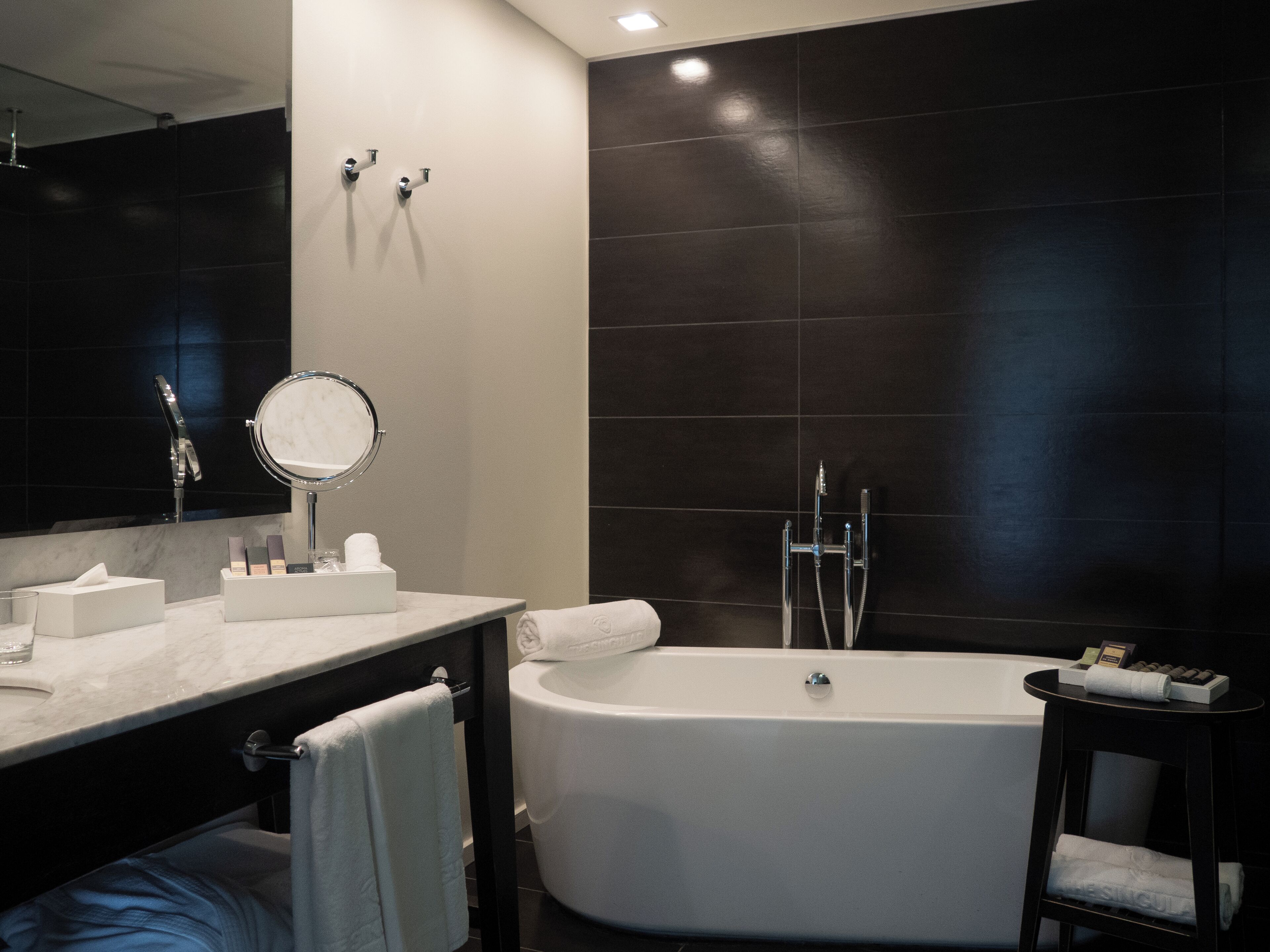 room, 1 king bed (the singular) | bathroom | free toiletries, hair dryer, bathrobes, heated floors