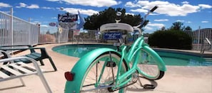 Outdoor pool, pool umbrellas, pool loungers
