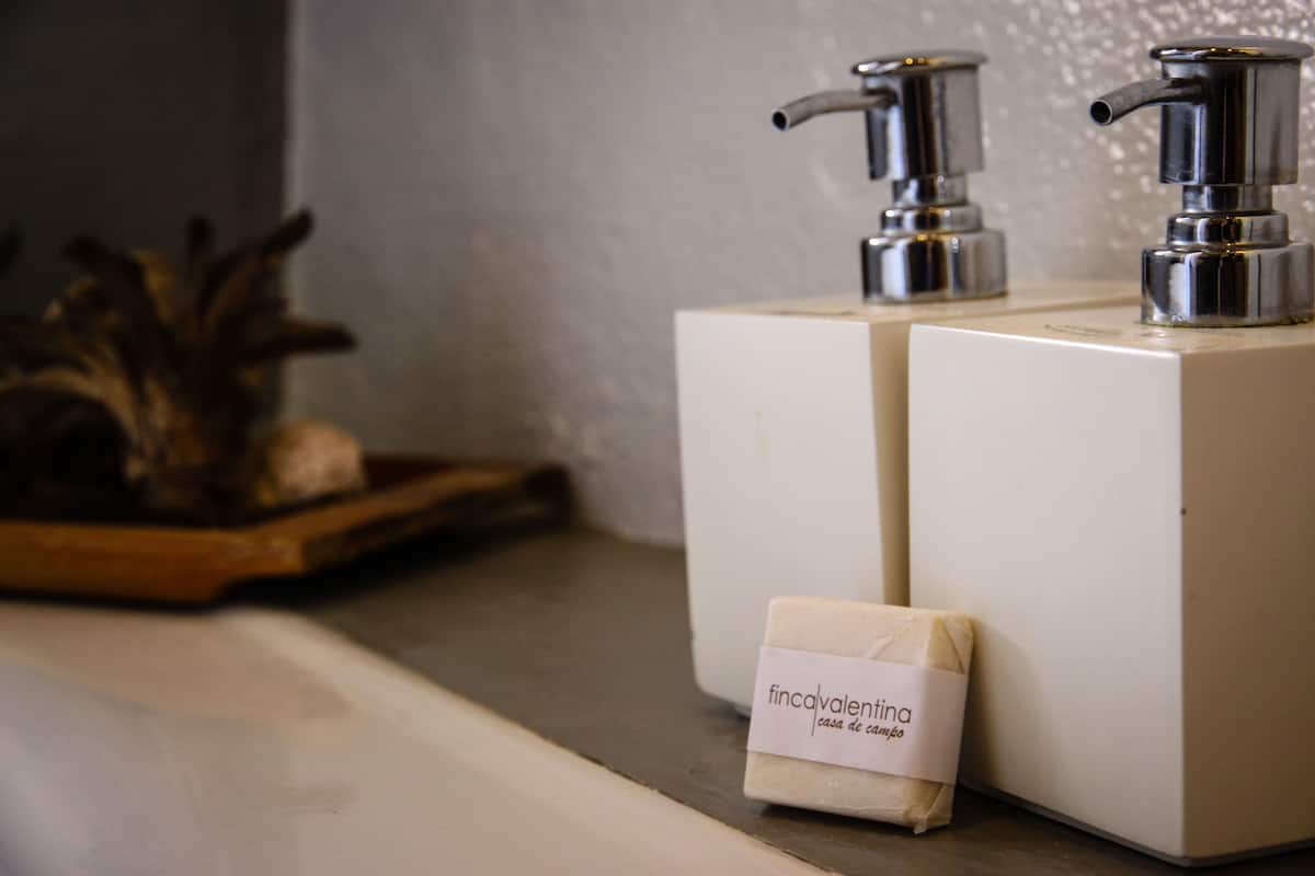 designer toiletries, hair dryer, bidet, towels