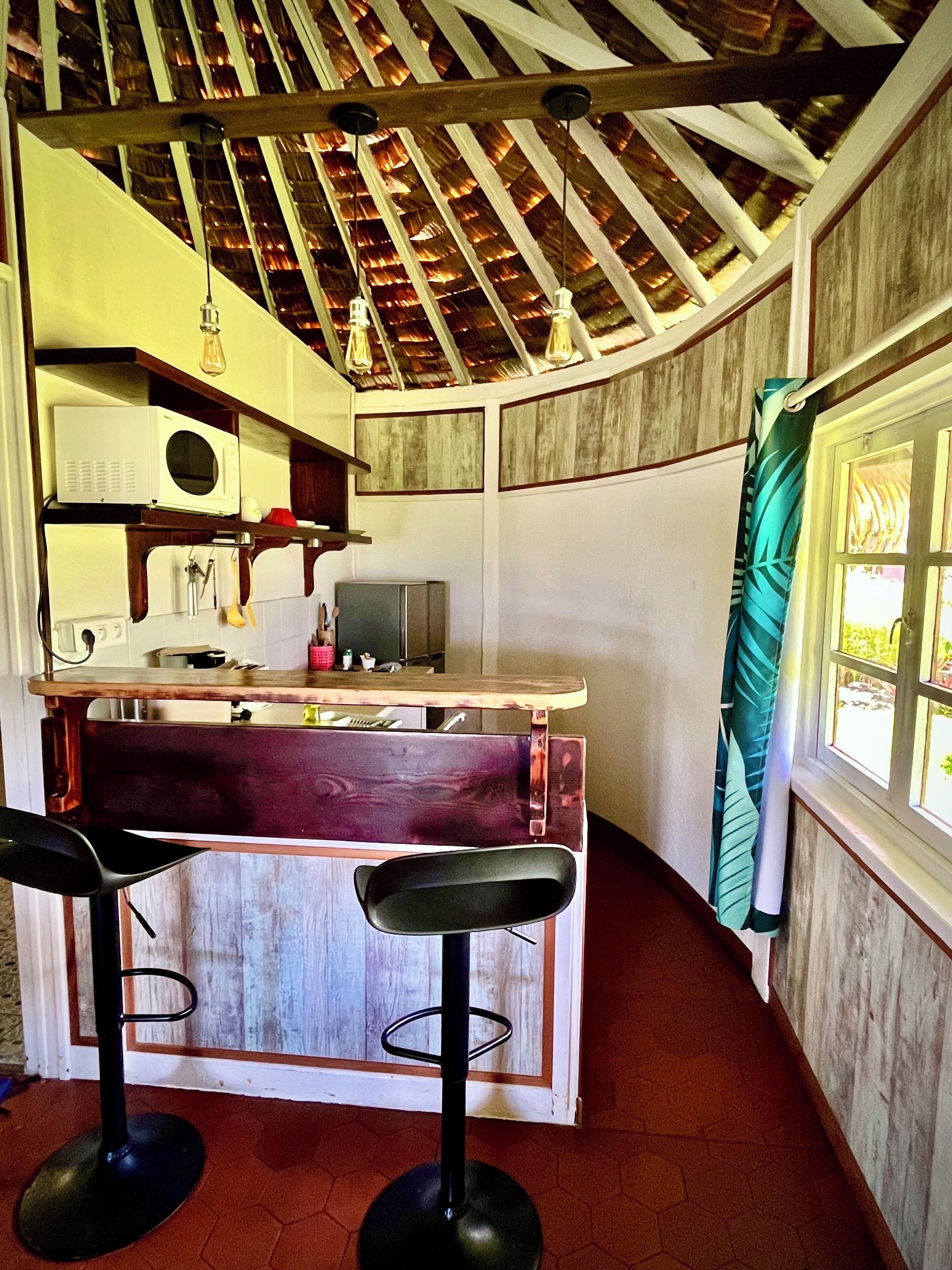 honeymoon bungalow, beachside | private kitchen | microwave, stovetop, electric kettle, cookware/dishes/utensils