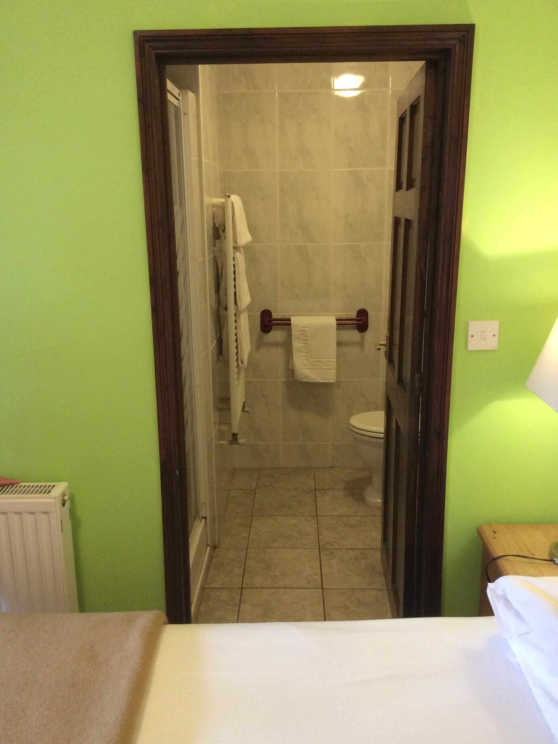 Un bagno con il water, un portasciugamani e un termosifone.