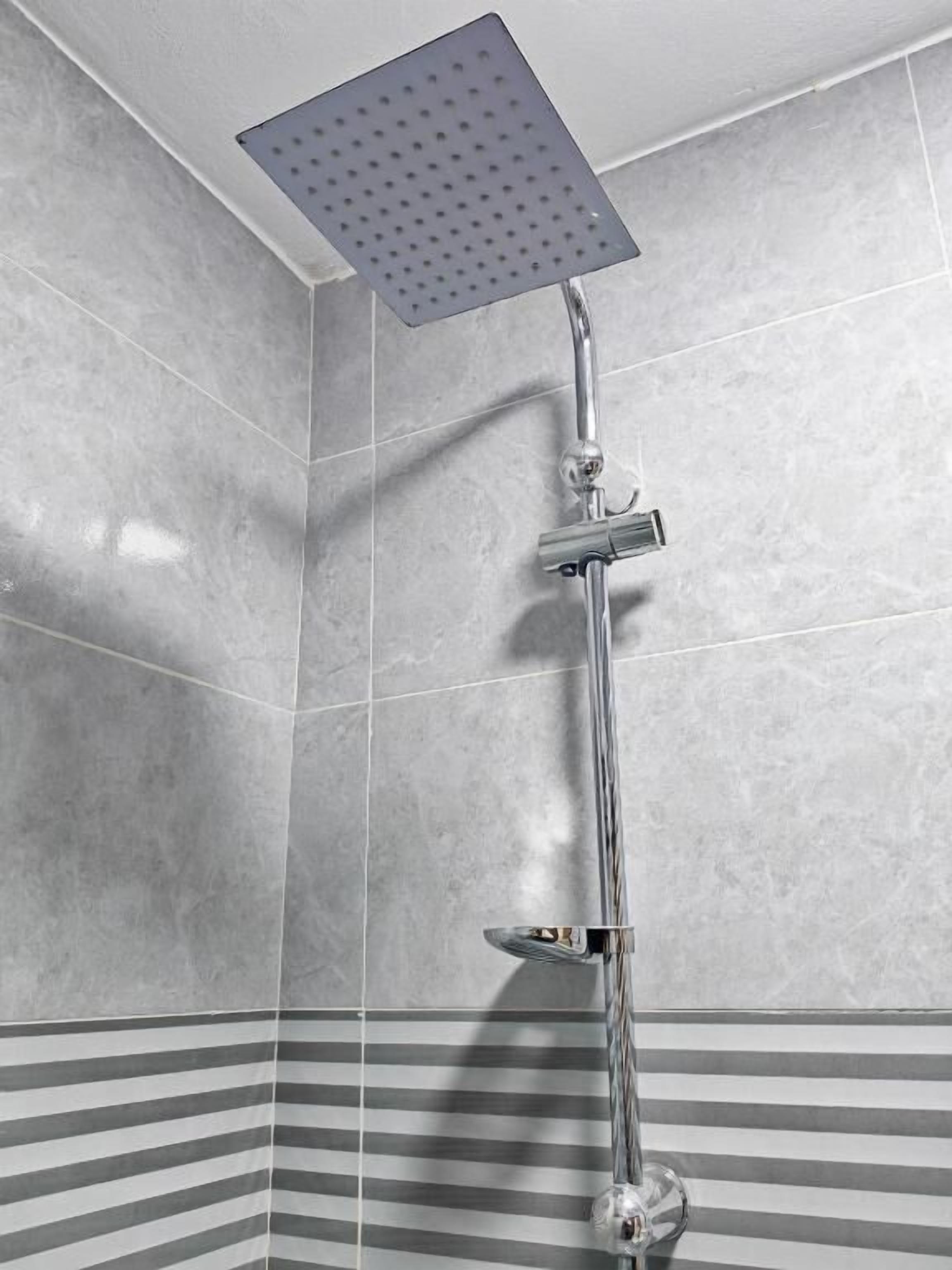Shower, bathrobes, towels, soap