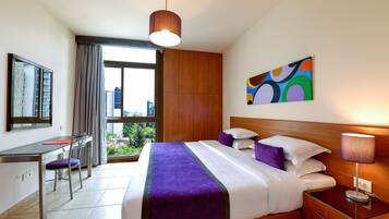 Pillow-top beds, minibar, in-room safe, desk