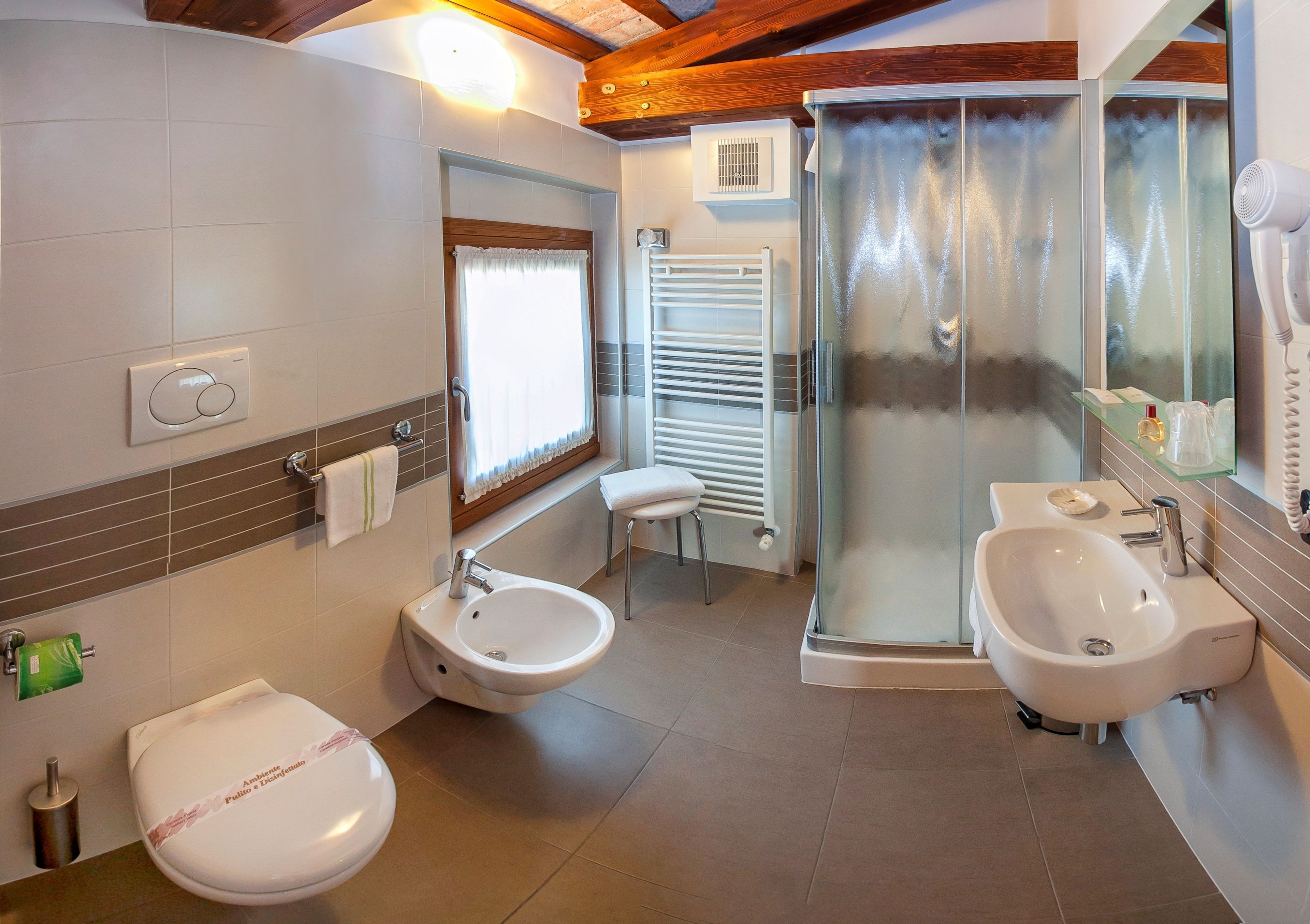 shower, free toiletries, hair dryer, slippers