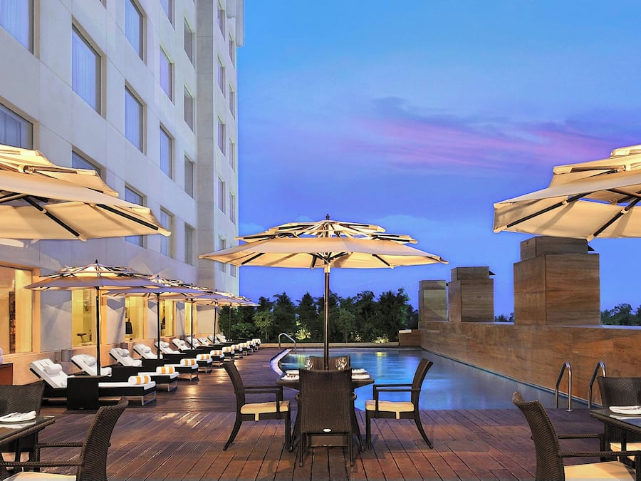 Outdoor pool, pool umbrellas