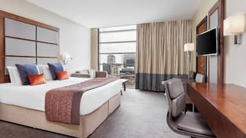 In-room safe, desk, laptop workspace, blackout curtains