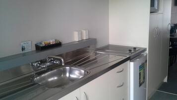 Fridge, microwave, stovetop, electric kettle