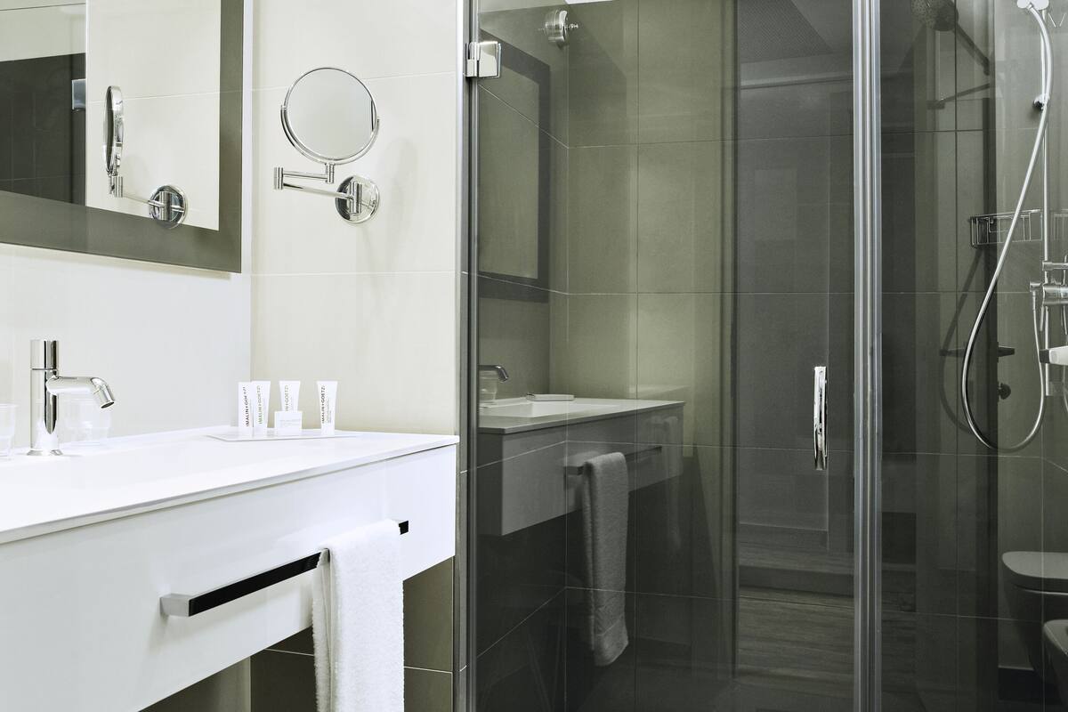 rainfall showerhead, free toiletries, hair dryer, bidet