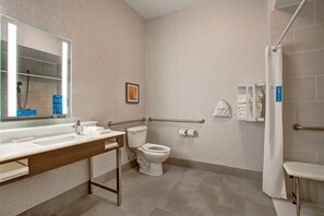 Room, 1 King Bed, Accessible (Roll-In Shower, Mobility & Hearing) | Bathroom | Designer toiletries, hair dryer, towels, soap - Hampton Inn & Suites Borger (Borger)