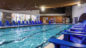 Indoor pool, outdoor pool, pool loungers