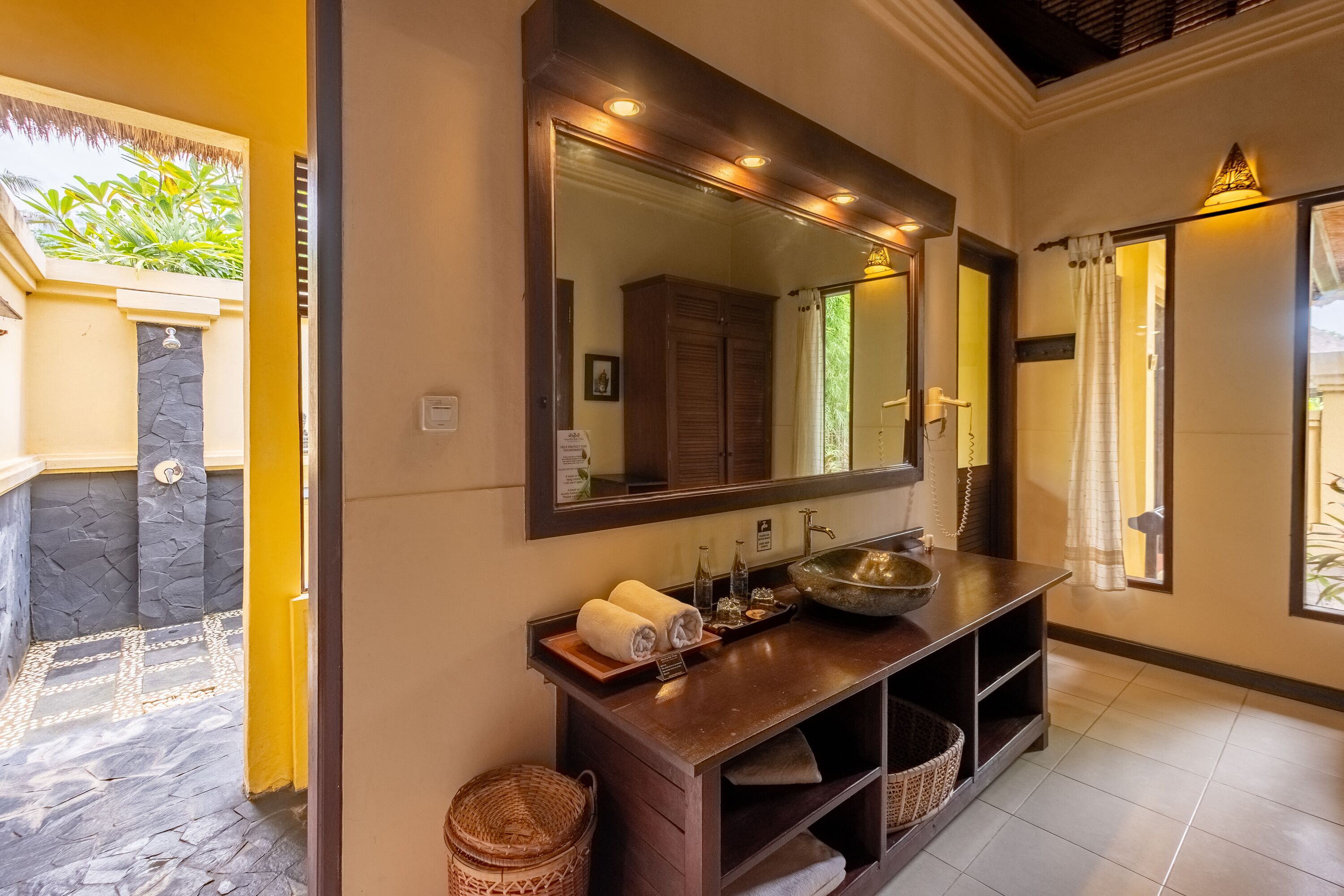 lotus garden view villa no.7 | bathroom | shower, rainfall showerhead, free toiletries, hair dryer