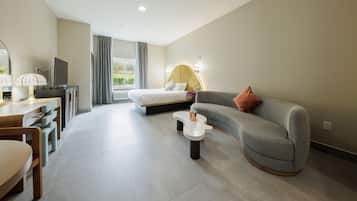 Luksus-studiosuite, 1 kingsize-seng | Sengetøy av topp kvalitet, safe på rommet og skrivebord