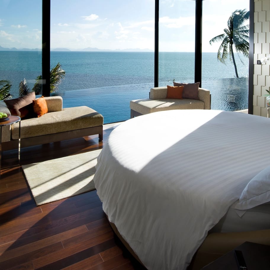 1-Bedroom Conrad Royal Oceanview Pool Villa | Premium bedding, down comforters, pillowtop beds, in-room safe