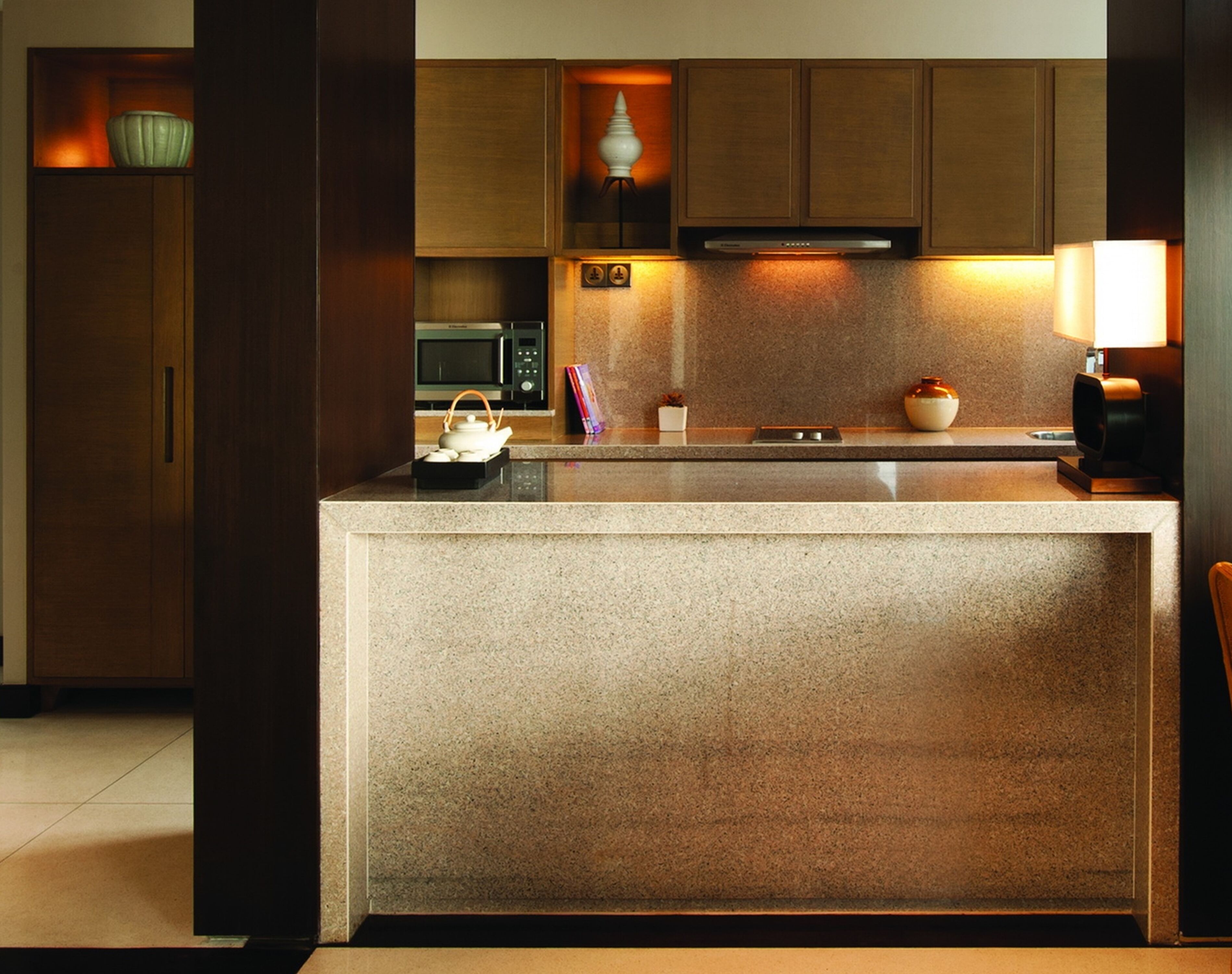 mini-fridge, espresso maker, coffee/tea maker, electric kettle