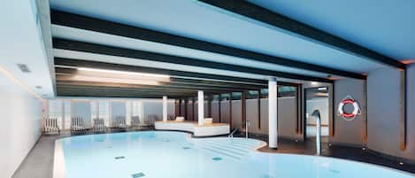 Indoor pool, sun loungers