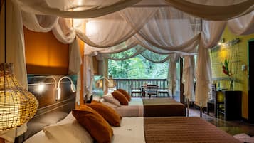 Deluxe Suite, 2 Queen Beds, Terrace, Garden View | In-room safe, desk, bed sheets