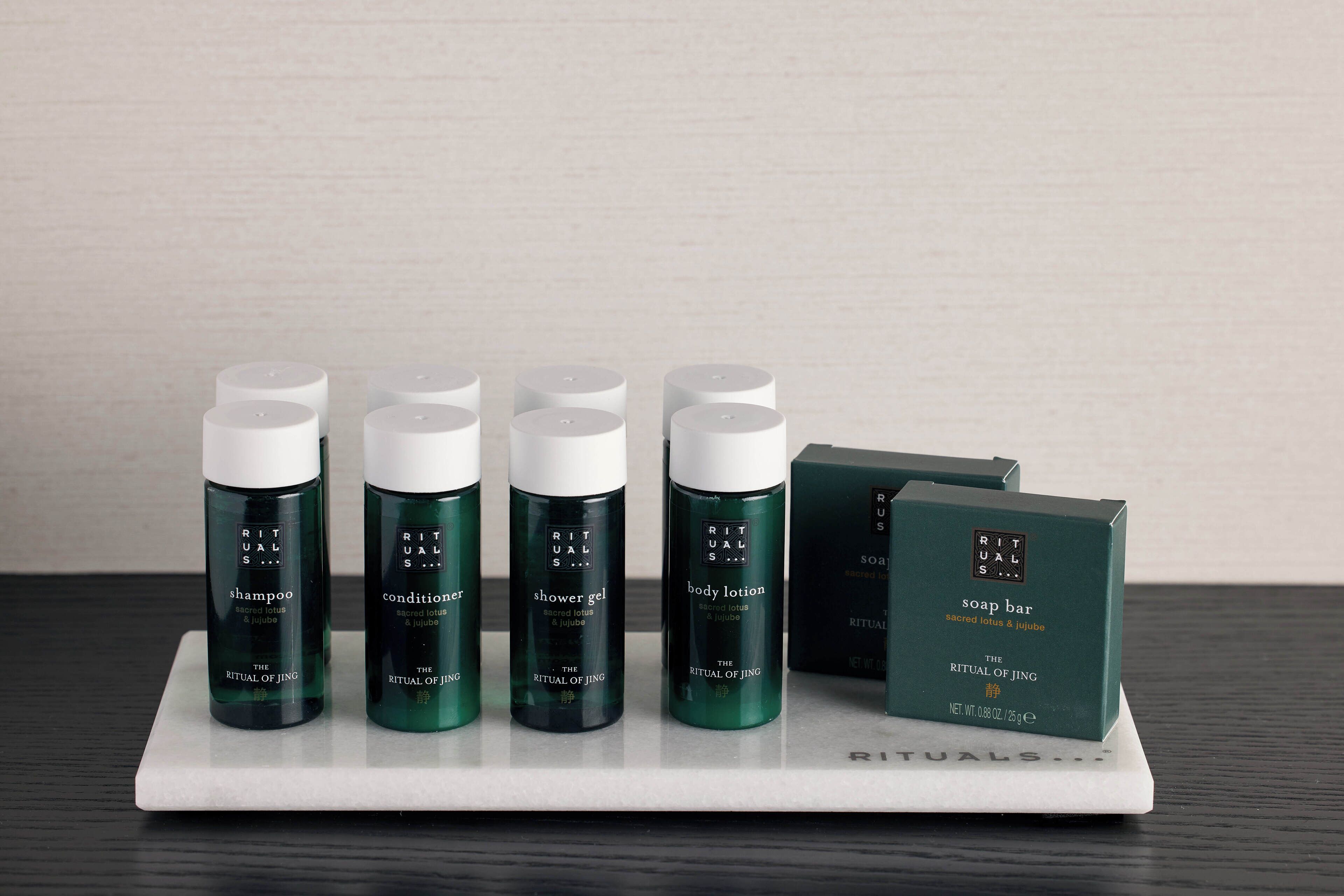 free toiletries, hair dryer, towels, soap