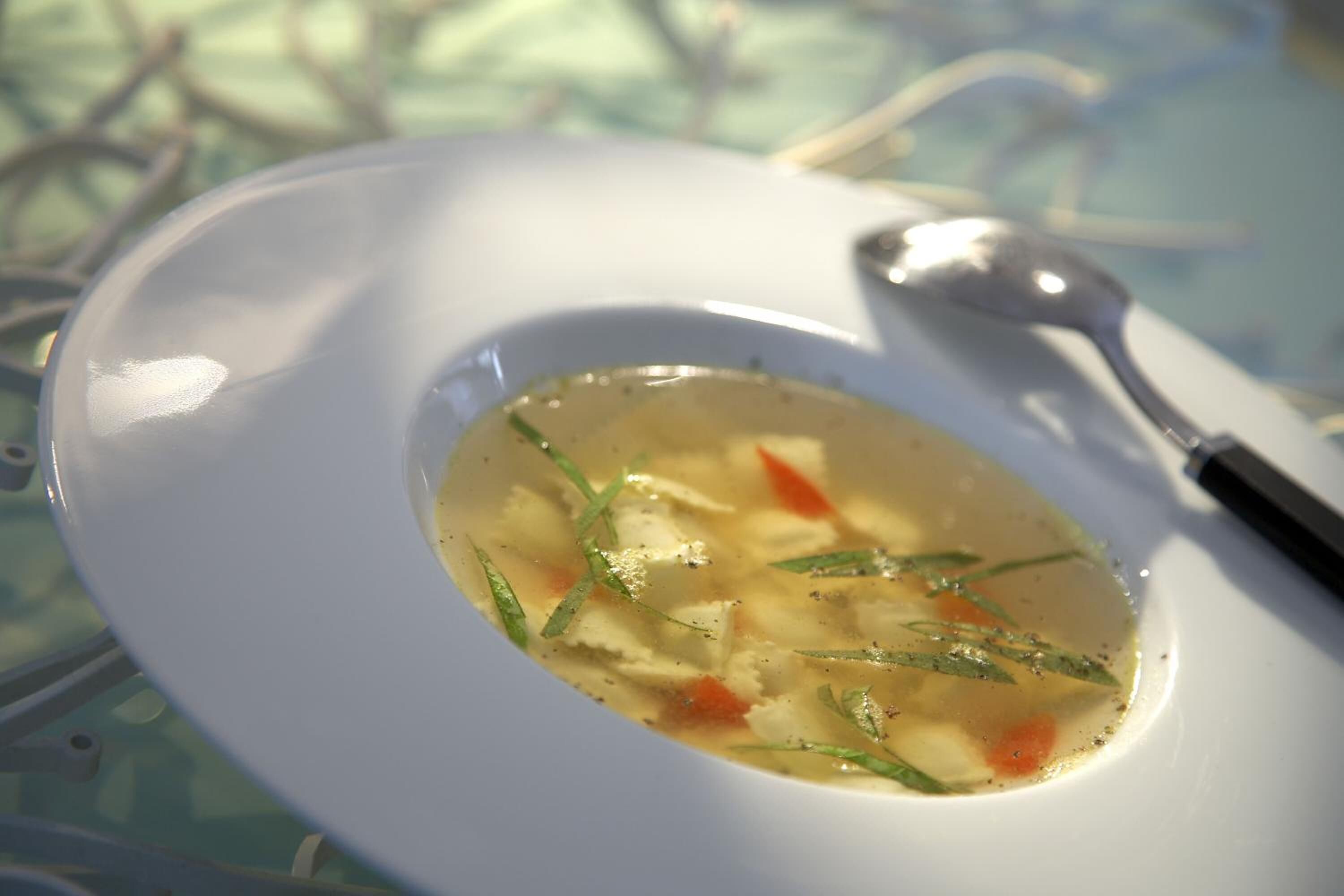 dinner served, fusion cuisine, pool views