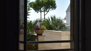 A view through a window with a potted plant and a tree outside. - Hotel More (Split)
