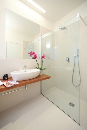 Habitación doble de uso individual | Baño | Regadera, regadera tipo lluvia, amenidades de baño gratuitas 